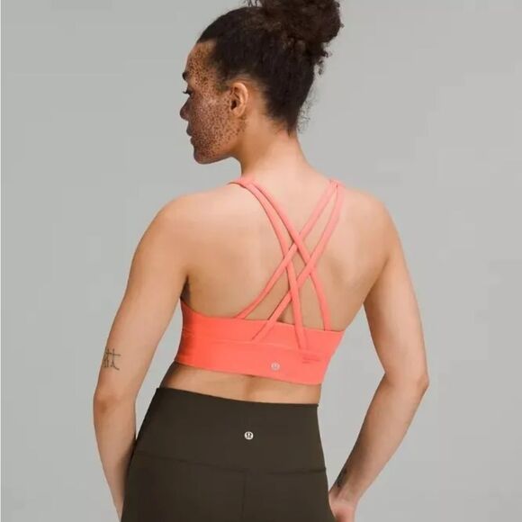 NWT New LULULEMON Long Line LL High Neck Energy Bra Motif Logo RPCR Orange 8 - Picture 3 of 9